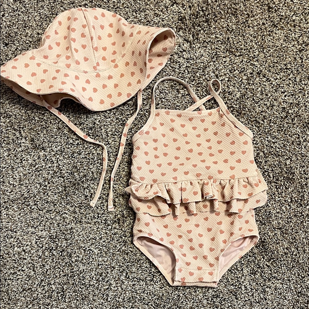 Quincy Mae Pink Heart Swimsuit Set